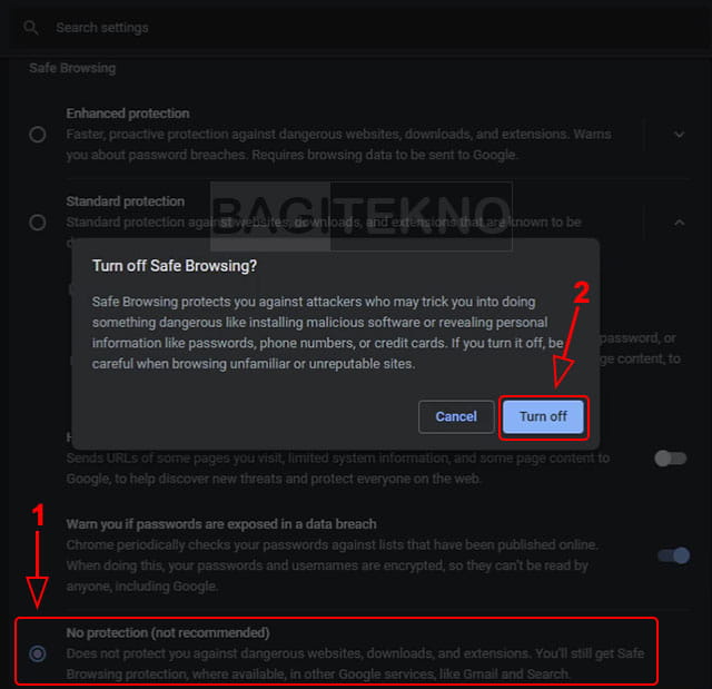 Cara mematikan fitur protection agar Chrome tidak memblokir file download