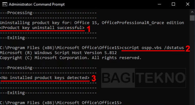 Menghapus product key Office 2013 / 2016 / 2019 di CMD