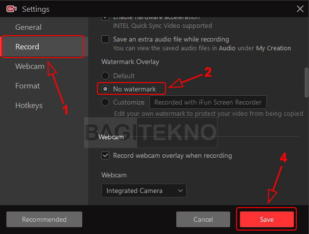 Menghilangkan watermark di IObit Screen Recorder