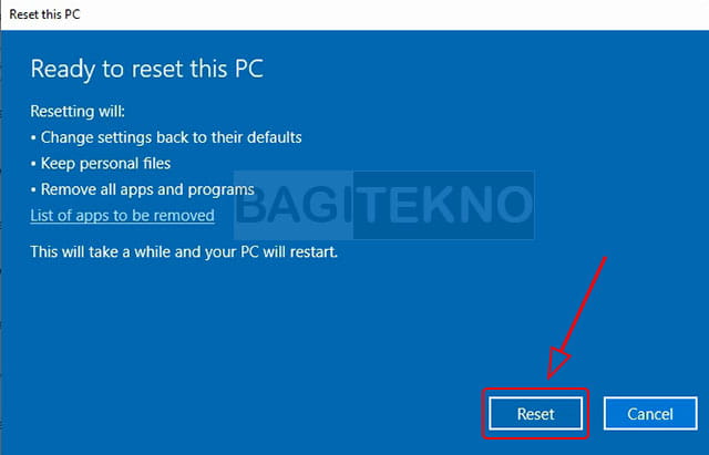 cara reset Windows 10 agar data tidak hilang