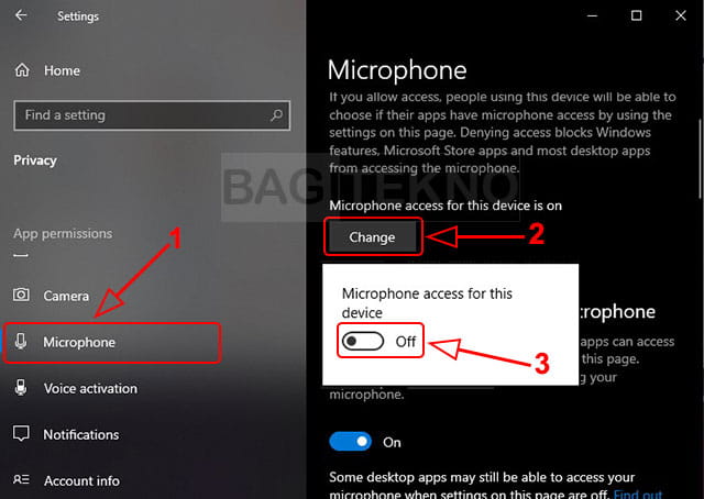 Menonaktifkan microphone Laptop di Windows 10