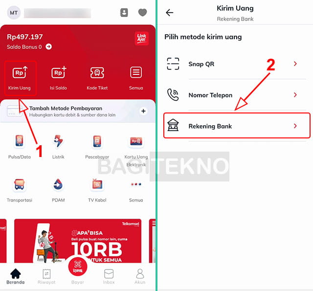 Mengirim uang dari Link Aja ke rekening bank