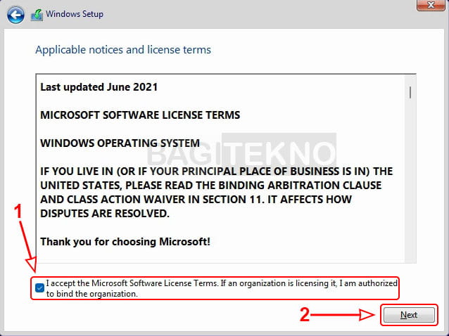 Persetujuan lisensi Windows 11