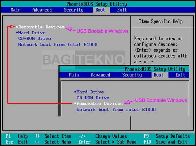 Atur BIOS agar Laptop booting dari installer Windows 11