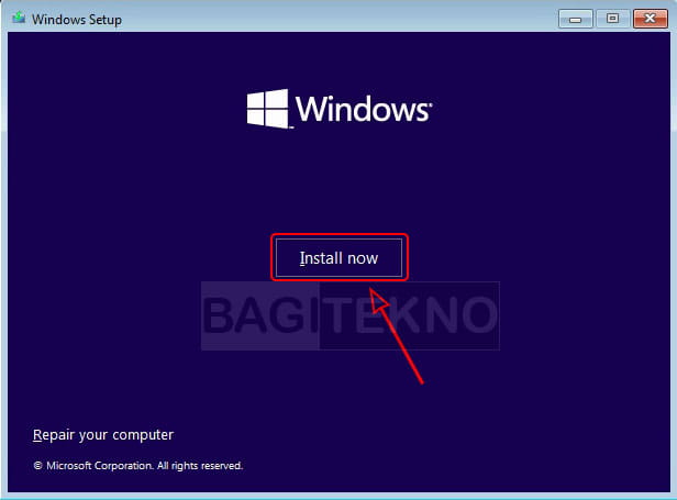 Memulai proses penginstalan Windows 11 di Laptop