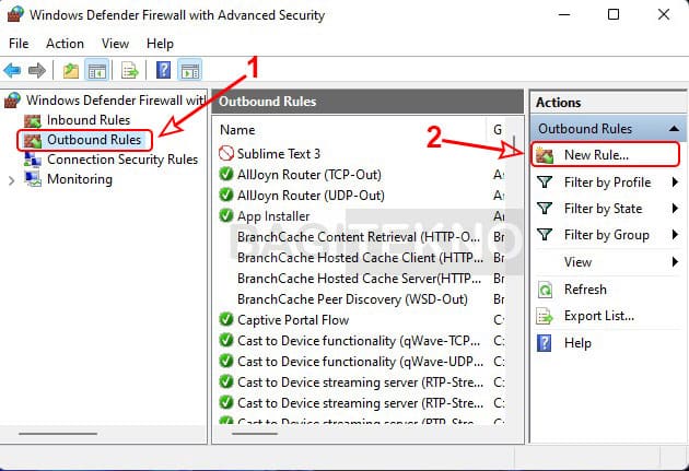 Pengaturan akses internet di Windows Firewall