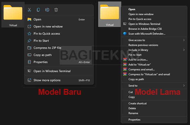 perbedaan context menu Windows 11 dan model klasik