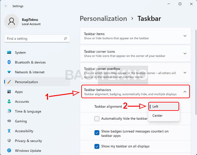 Cara memindahkan icon posisi start menu dan icon aplikasi di taskbar Windows 11 ke kiri