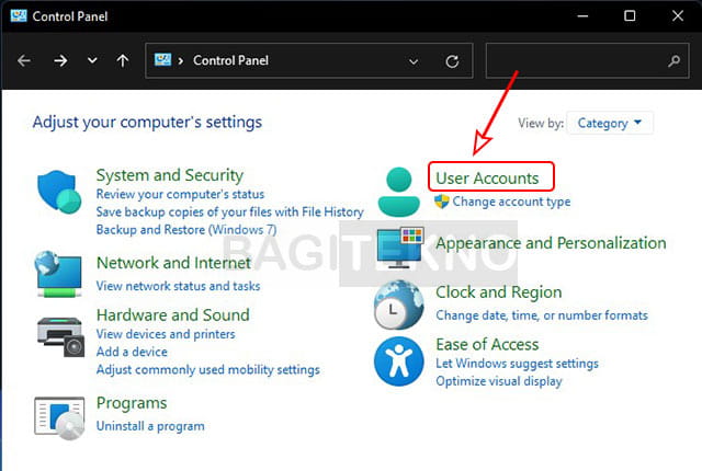 pengaturan user di control panel