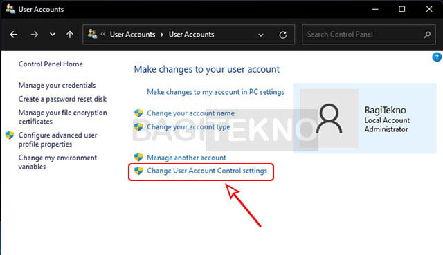 pengaturan user account control windows