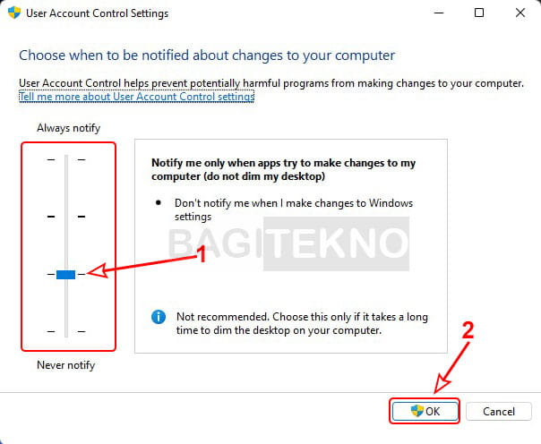 cara mengatur agar jendela user account control tidak menjadi blank hitam saat merekam layar