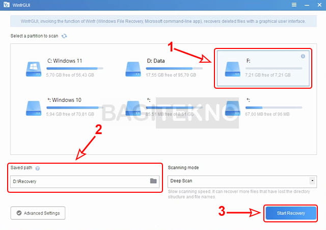 scan partisi yang ingin dipulihkan datanya