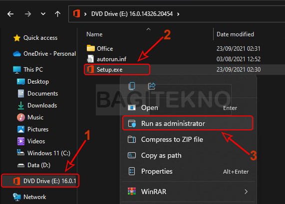 cara menjalankan file setup office 2021