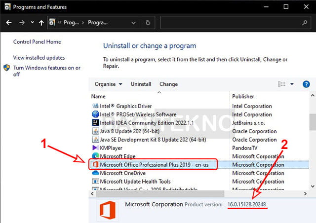 cara mengecek office version via control panel