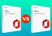 apa saja perbedaan office home & student dan professional plus?