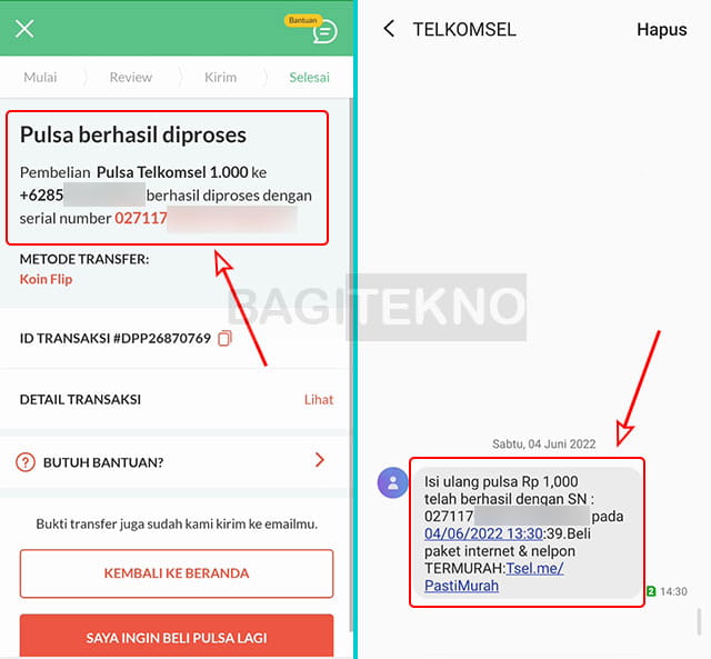 isi pulsa 1000 berhasil