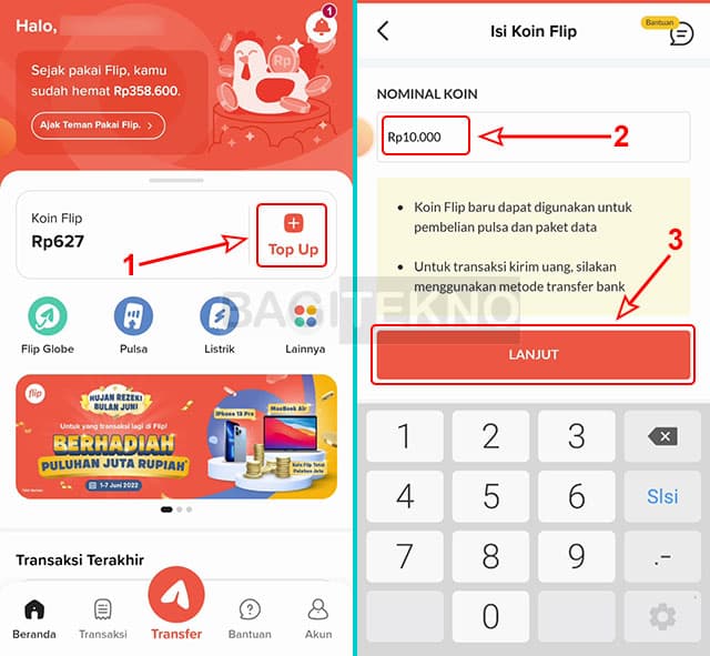 isi saldo aplikasi Flip menggunakan bank
