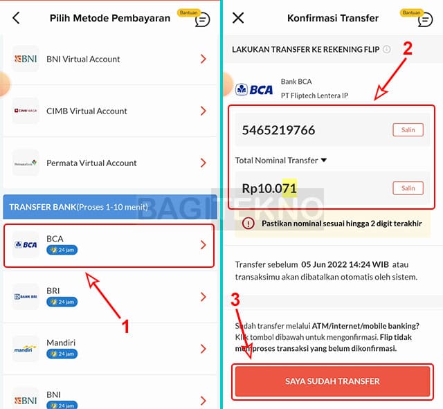 cara topup koin flip menggunakan BCA