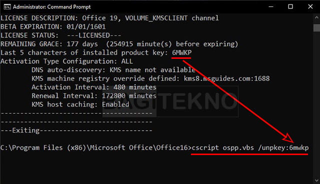 menghapus product key Office yang lama