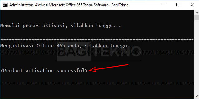 aktivasi Microsoft 365 menggunakan CMD berhasil