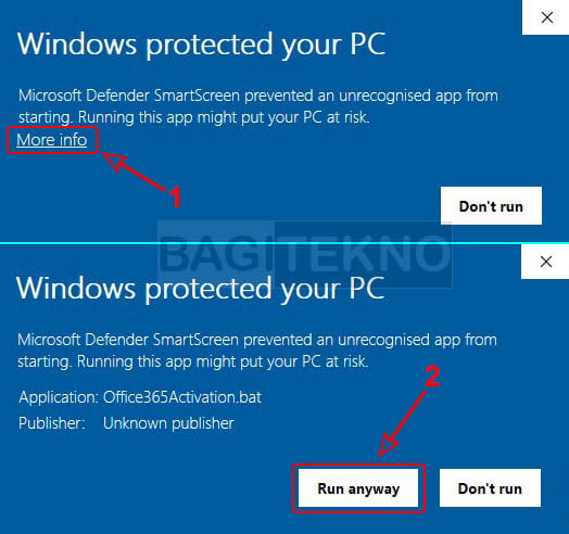 melewati Windows Protected your PC saat aktivasi Office 365 pakai file batch