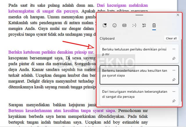 Cara menggunakan Clipboard History dan Paste semua teks yang sudah di Copy