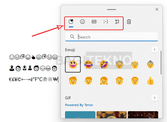cara menyisipkan emoticon dan simbol dengan Clipboard History