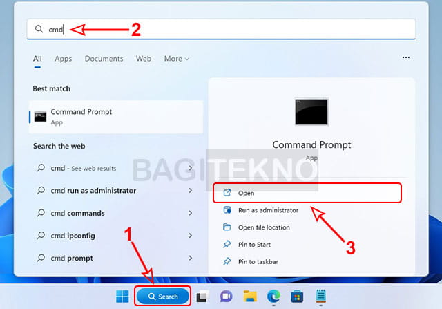 cara membuka CMD di Laptop Windows 11 melalui pencarian