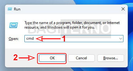 cara membuka CMD Windows 11 melalui program Run