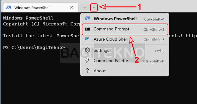 cara membuka Command Prompt Windows 11 melalui Terminal