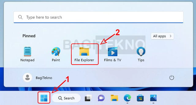 cara membuka File Explorer di Windows 11 melalui Start Menu