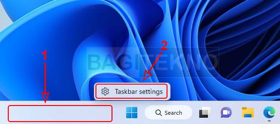 cara membuka settings melalui Taskbar