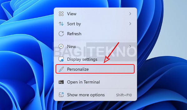 cara membuka setting Windows 11 melalui context menu