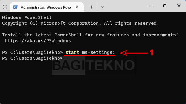 cara membuka settings Windows 11 melalui terminal