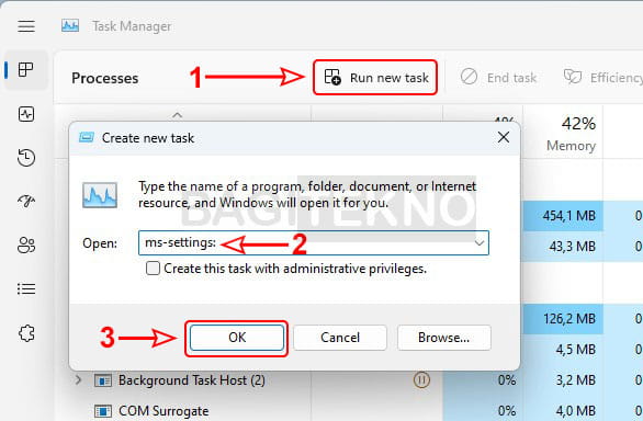 cara membuka setting Windows 11 melalui Task Manager