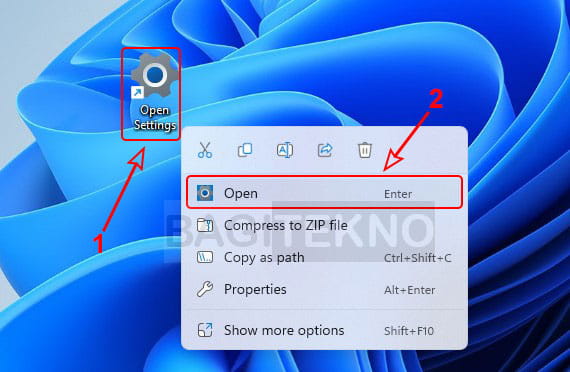 cara membuka Settings di Windows 11 menggunakan shortcut Desktop