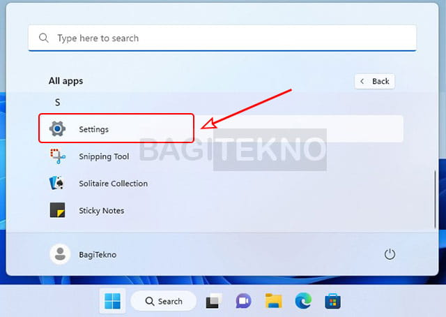 cara membuka setting Windows 11 melalui daftar aplikasi