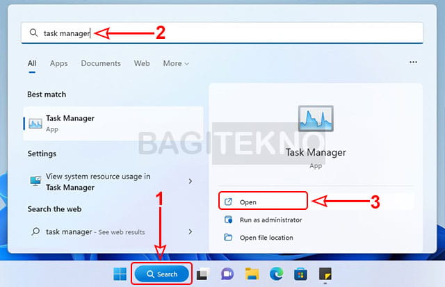 cara membuka Task Manager di Windows 11 melalui pencarian