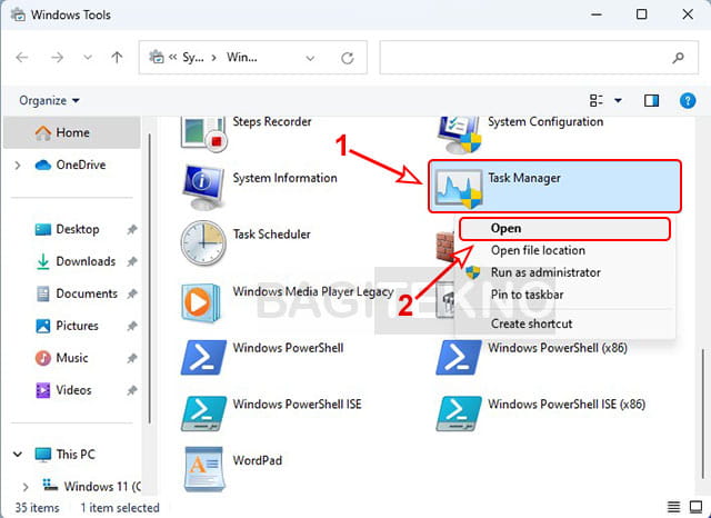 cara membuka Task Manager di Windows 11 melalui Windows Tools