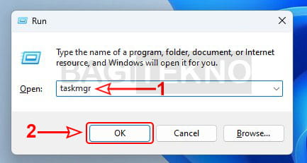 cara membuka Task Manager di Laptop Windows 11 melalui program Run