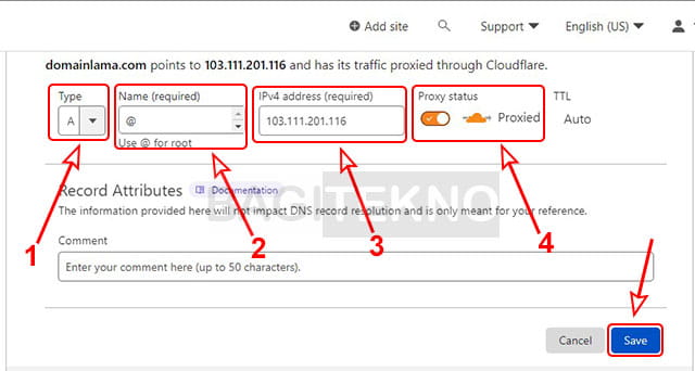 membuat A record baru di cloudflare