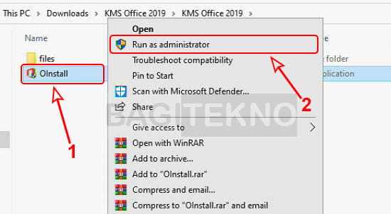 menjalankan KMS Office sebagai administrator
