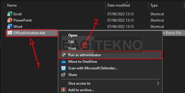 menjalankan file batch aktivator Ms Office