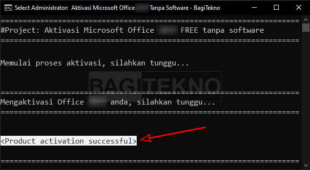 aktivasi Microsoft Word pakai file batch berhasil