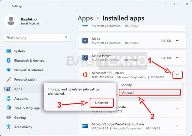 cara uninstall Microsoft Office 365