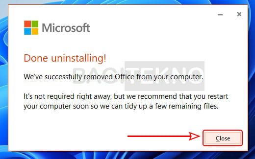 Unisntall Microsoft 365 selesai