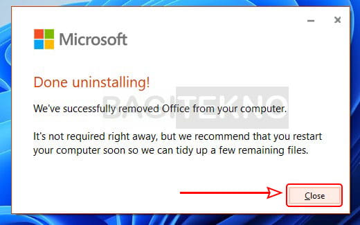 Unisntall Microsoft 365 selesai