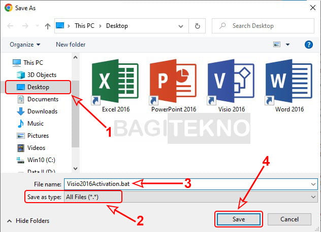 membuat file batch aktivator Visio 2016