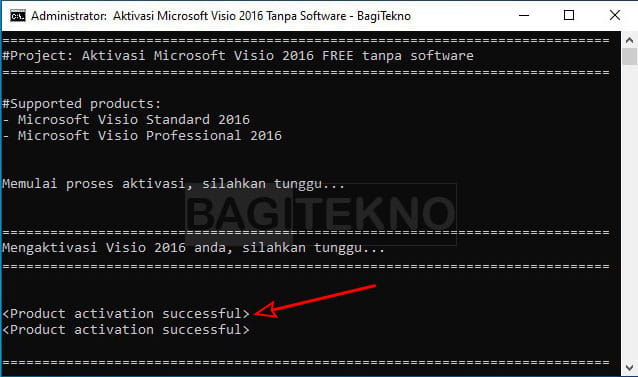 aktivasi Visio 2016 dengan file batch berhasil