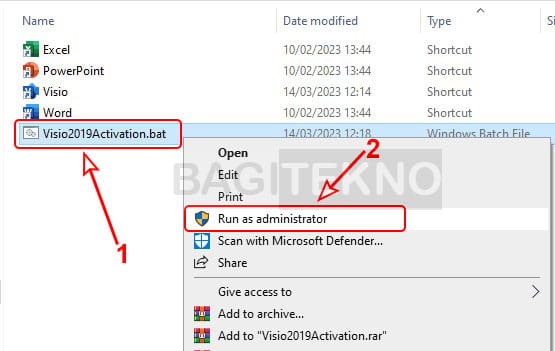 Menjalankan file batch activator Visio 2019